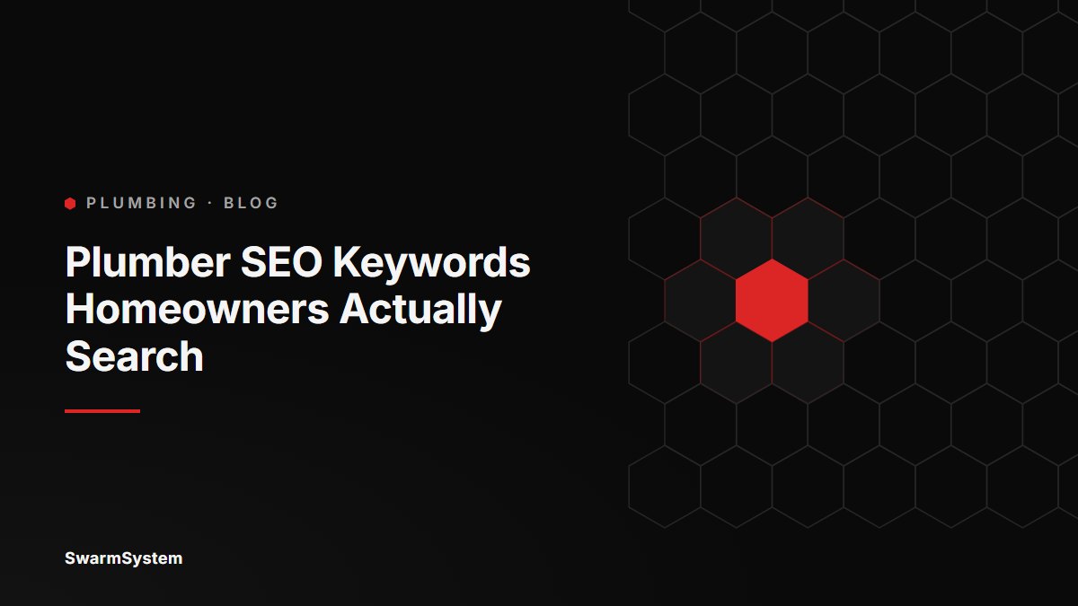 SwarmSystem title card reading Plumber SEO Keywords Homeowners Actually Search