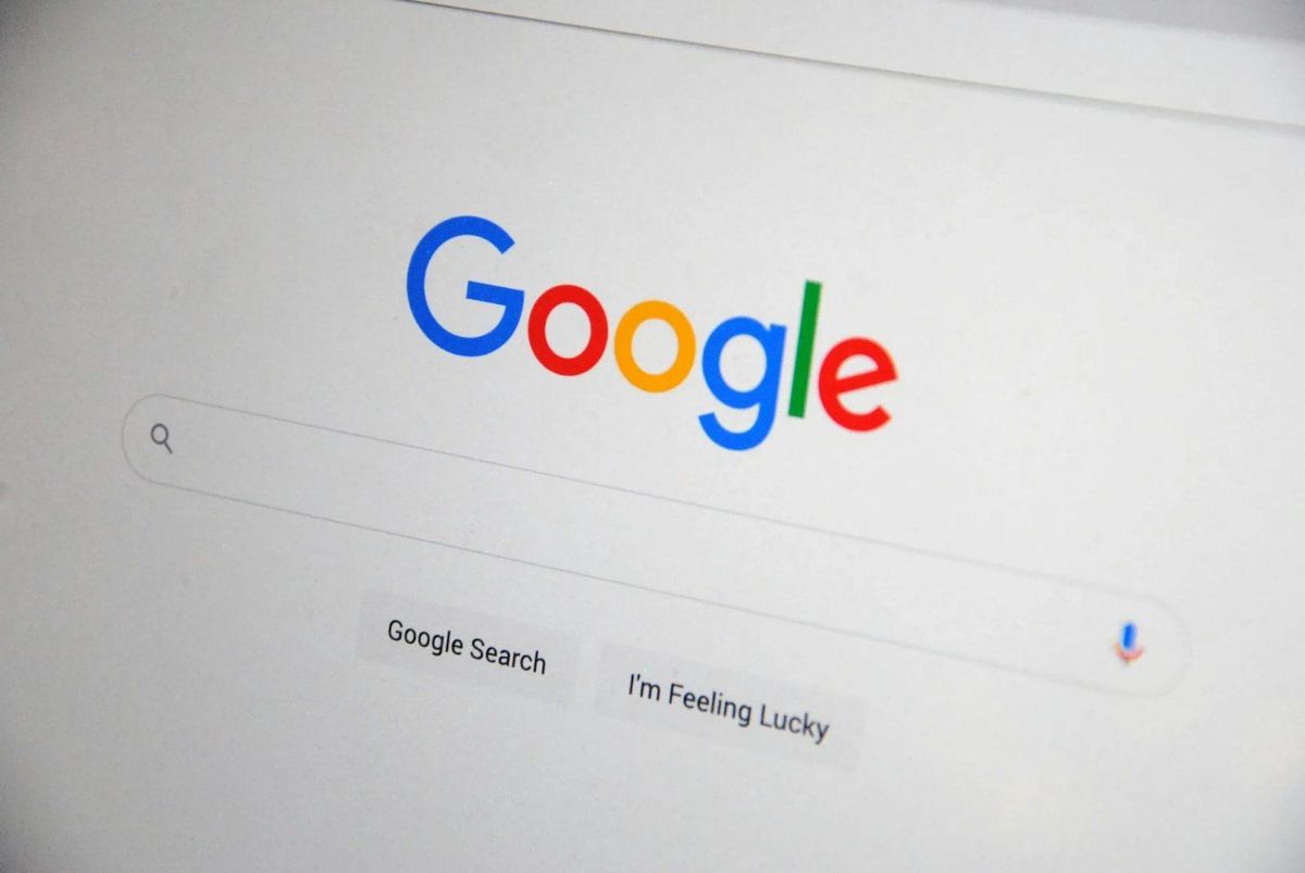 Close-up of the Google logo and search bar on a computer screen