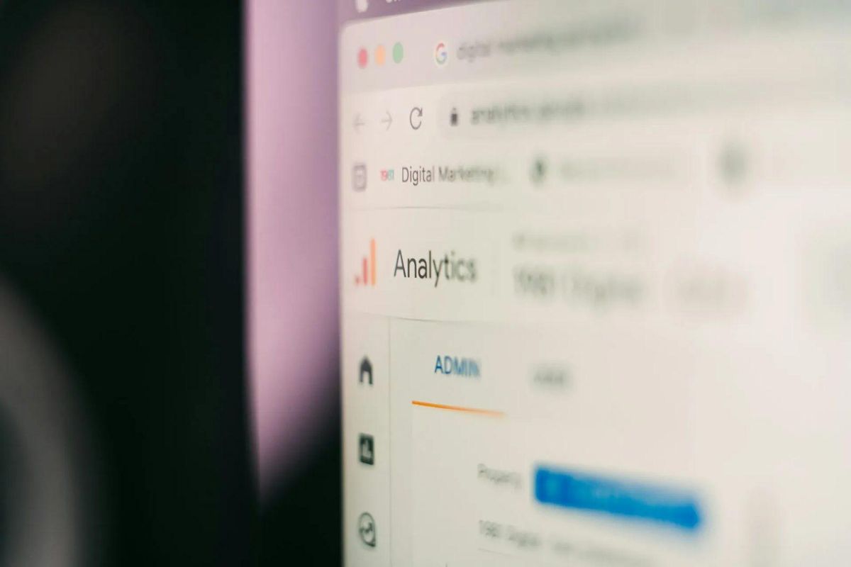 Close-up of a computer screen showing a Google Analytics admin panel